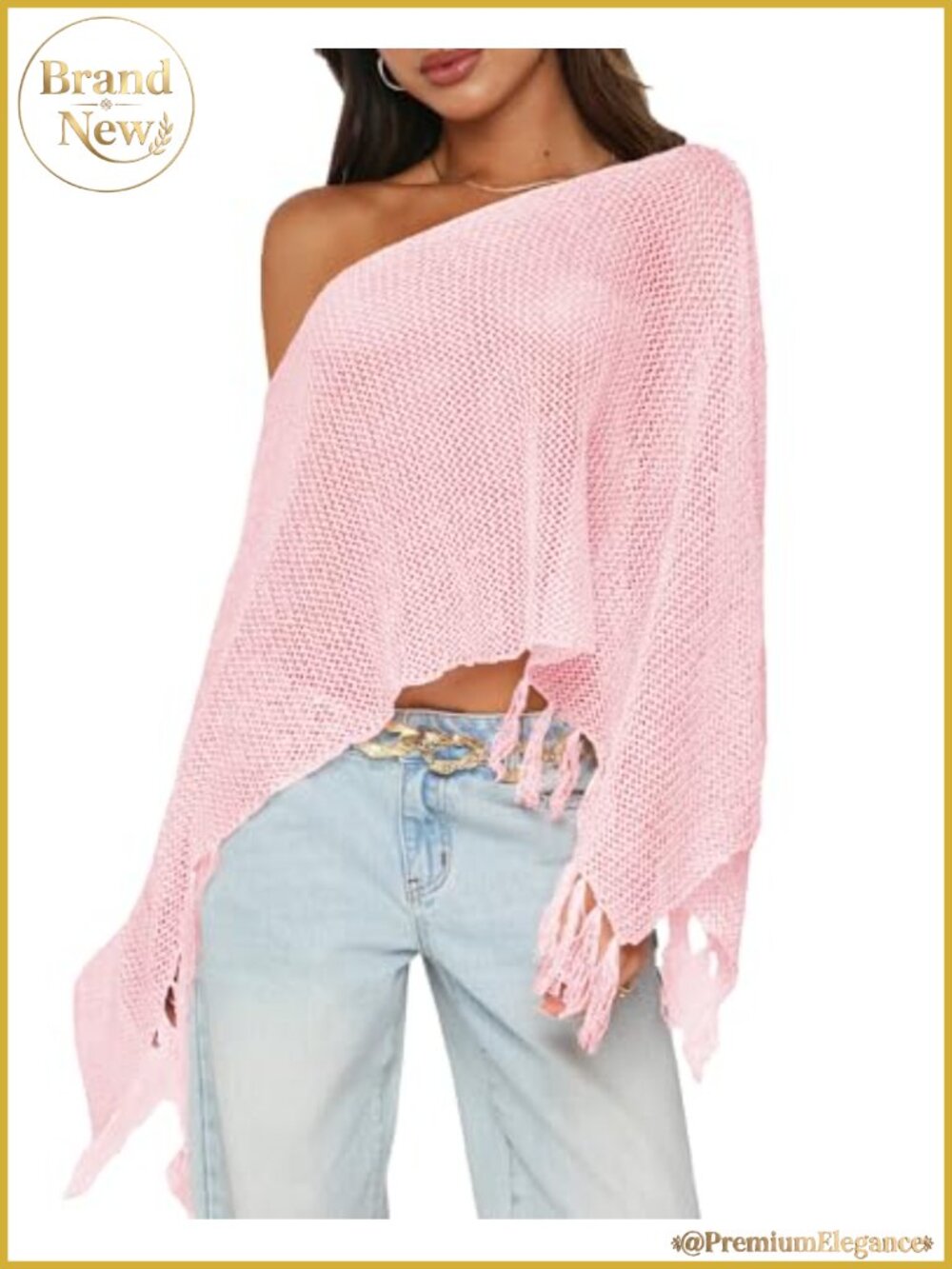 Sheer Knit Fringe Poncho Top Light Crochet Sequin Poncho Shawl